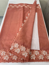 Soft organza saree with sequins cutwork borders- MCW541 - Peach
