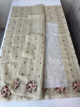 Silky kota embroidery saree with One side border MSK876 - Beige