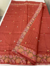 Blended tussar saree with cutwork border- MSHK695 DarkPeach