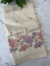 Soft Blended tussar saree with cross stitch embriodery - MS8665 PearlCream