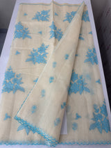 Kota Moonga checks Applique work saree MSH273 - Cream to Blue
