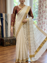Soft blended tussar saree MKT121 - lines