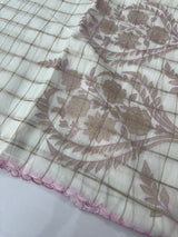 Check Mul chanderi saree with applique work MSH164 - White to Lavender