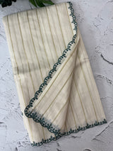 Mul chanderi cotton saree with scalloped borders - MNM131 TealGreen