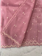 Glassy tissue organza saree with embroidery FKF121- PastelPink