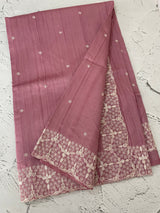 Semi tussar saree with embroidery MST122 DustyOnion