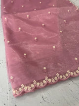 Glassy tissue organza saree with embroidery FKF121- PastelPink