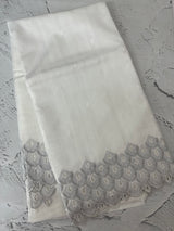 Crushed Matka Blended Tussar silk saree with cutwork borders MS4890 White