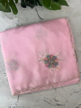 Soft crush Organza saree with applique work MBS679- Pink
