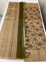 Kalamkari Printed Blended matka Tussar silk saree with kant work JSDNIYY