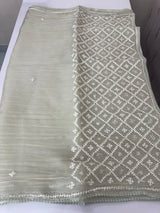 Tissue Organza saree with Kutch hand embroidery - MS14791 PastelGreen