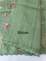 Blended tussar saree with applique work and embroidery MTSS451 DustyGreen