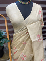 Crepe semi tussar silk saree with cross stitch embroidery-MSCS634