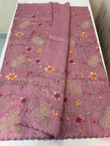 Blended tussar saree with applique work and embroidery MTSS451 OnionPink