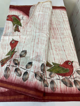 Semi tussar saree with hand painting, kanta embroidery and Pita work MS3433