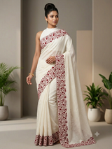 Premium Kota Moonga checks saree with embriodery borders MSH122 - White to DeepRed