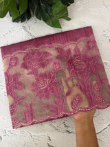 Blended tussar saree with organza applique applique borders MTSS452 BerryPink
