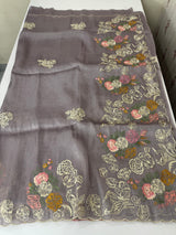 Designer organza-tissue silk blend saree with embroidery MSHW431