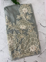 Georgette - Organza saree with applique work MS16057 - Dusty GreyishBlue