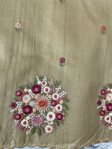 Blended tussar silk saree with embroidery- MS1072 Chiku