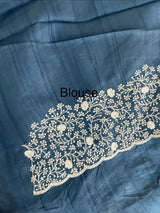 Semi tussar saree with embroidery MST121- Teal