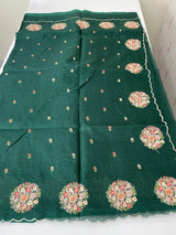 Kota checks saree with embroidery MS7645 DarKGreen