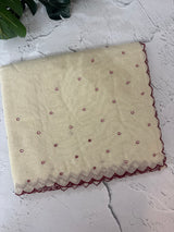 Mul Chanderi Tissue silk saree with foil work & scalloped borders - MNM249 Maroon