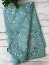 Soft kota silk saree with embriodery and organza applique work MS14509- Blue