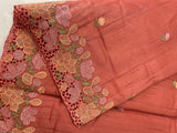 Blended tussar saree with cutwork border- MSHK695 DarkPeach