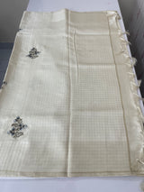 Blended tussar saree with embriodery - MS8667 PearlCream