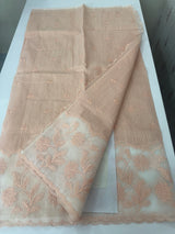 Khadi supernet saree with net applique borders MSH208 PastelPeach