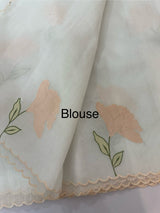 Moonga checks saree with applique work MS81789 - White to Peach