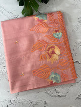 Crushed Blended tussar silk saree with embroidery- MTS355 - Peach