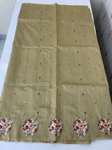 Blended tussar silk saree with embroidery- MS1072 Chiku