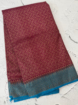 Banarasi semi katan saree with contrast border MKS455 Wine to CobaltBlue