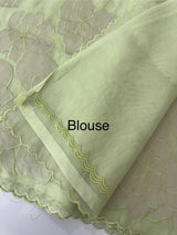 Premium Silk organza saree with applique work MSSA671 PastelGreen