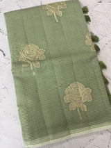 Kota Moonga checks saree with tissue applique work MMS431