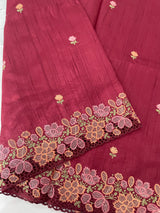 Blended tussar saree with cutwork border- MSHK695 Maroon