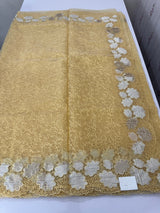Soft Organza saree with thread work and tissue applique borders - MCW605 Yellow