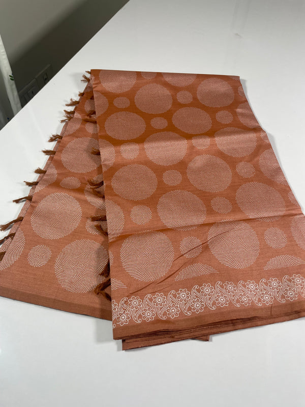 Printed poly cotton silk saree - MPCS412 BRONZE ORANGE
