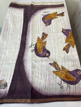 Semi tussar saree with hand painting, kanta embroidery and Pita work MS3433