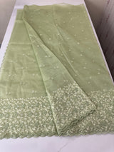 Glassy tissue organza saree with embroidery FKSF133- Dusty Green