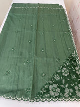 Cutwork Semi tussar saree MTSS680 DarkGreen