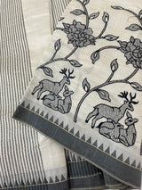 Blended tussar silk saree with embroidery- MSH490