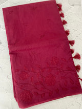 Mul chanderi saree with applique work MSH179 Burgundy