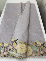 Chanderi cotton saree with embroidery borders - MSH4545 DustyLavender