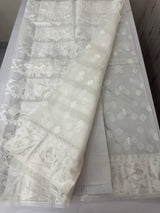 Soft Organza saree with thread work - MSH309 White