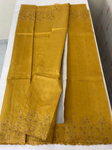 Crushed Matka Blended Tussar silk saree with embroidery MS4890 - Mustard