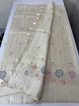 Blended tussar saree with embriodery - MS8665 Cream