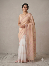 Premium Moonga checks saree with Hand Chikankari work MSH246 Peach